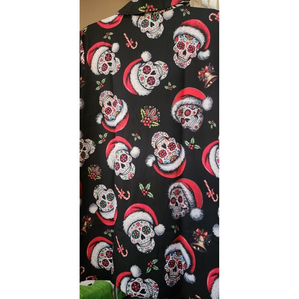 Day of the Dead Sugar Skull Santa Christmas Hawaiian Shirt Medium‎ D30 New NWT